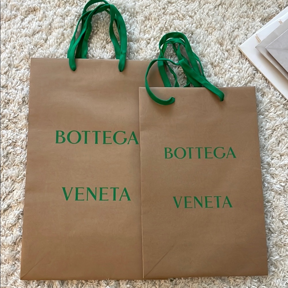 Bottega Veneta Tan and Green Shopping Bags